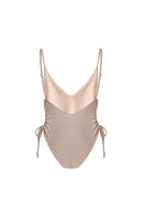 Beige Francesca swimsuit by Suncillo featuring a sleek, stylish design perfect for beach or pool wear.