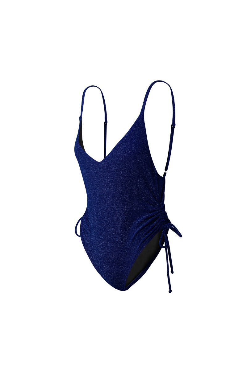 Suncillo Francesca swimsuit in vibrant ultramarine blue, showcasing a stylish one-piece design with smooth fabric and flattering fit.