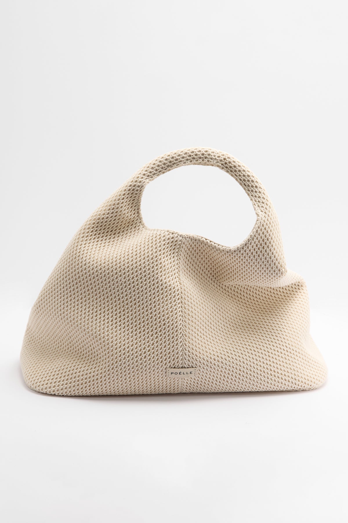 White POELLE Francesca top handle bag with sleek design and elegant handles, perfect for stylish everyday use.
