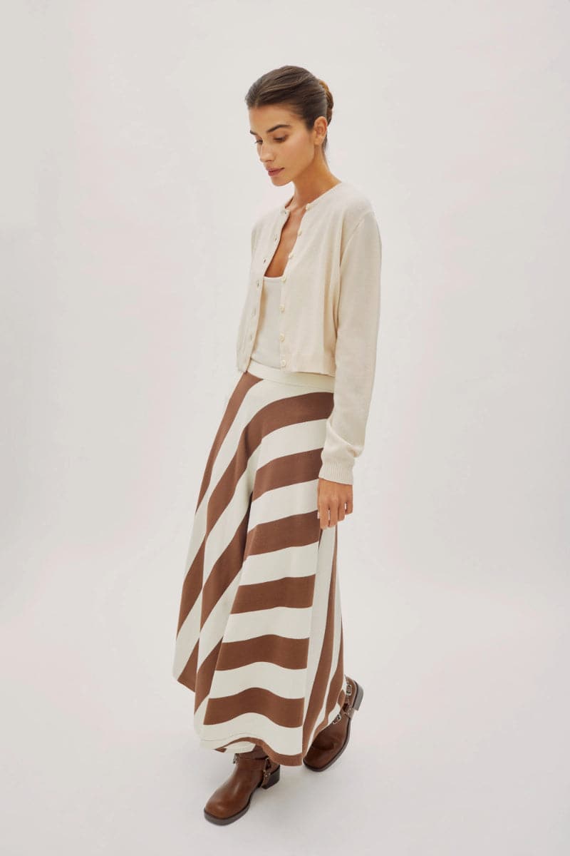 FRANKIE CHOCOLATE AND ECRU STRIPED SKIRT - CULT MIA