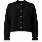 Black French Bulldog-themed cardigan from First Born Knits' Frenchie Ete collection, featuring a cozy knit design.