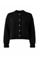 Black French Bulldog-themed cardigan from First Born Knits' Frenchie Ete collection, featuring a cozy knit design.