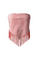 Pink fringes suede bandana from Double A, stylish suede top with fringed detailing for a fashionable look.