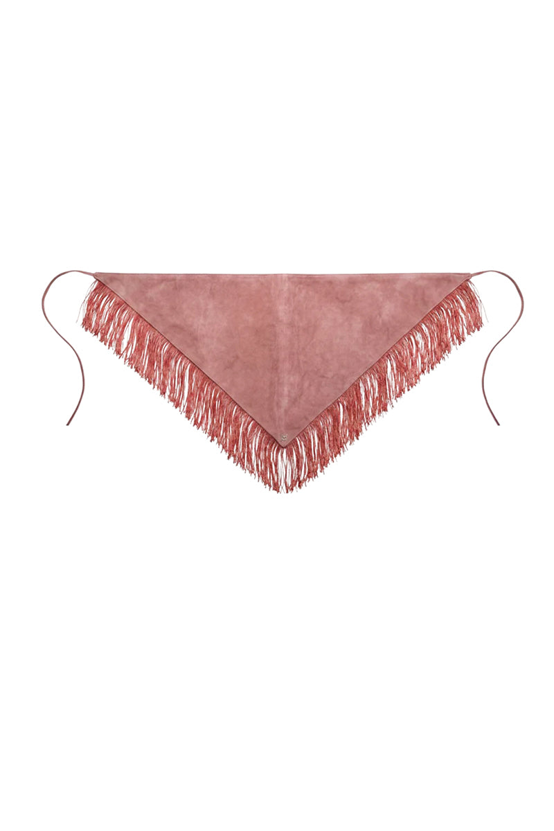 Pink suede fringes bandana from Double A, featuring stylish fringe details suitable for casual tops or accessories.