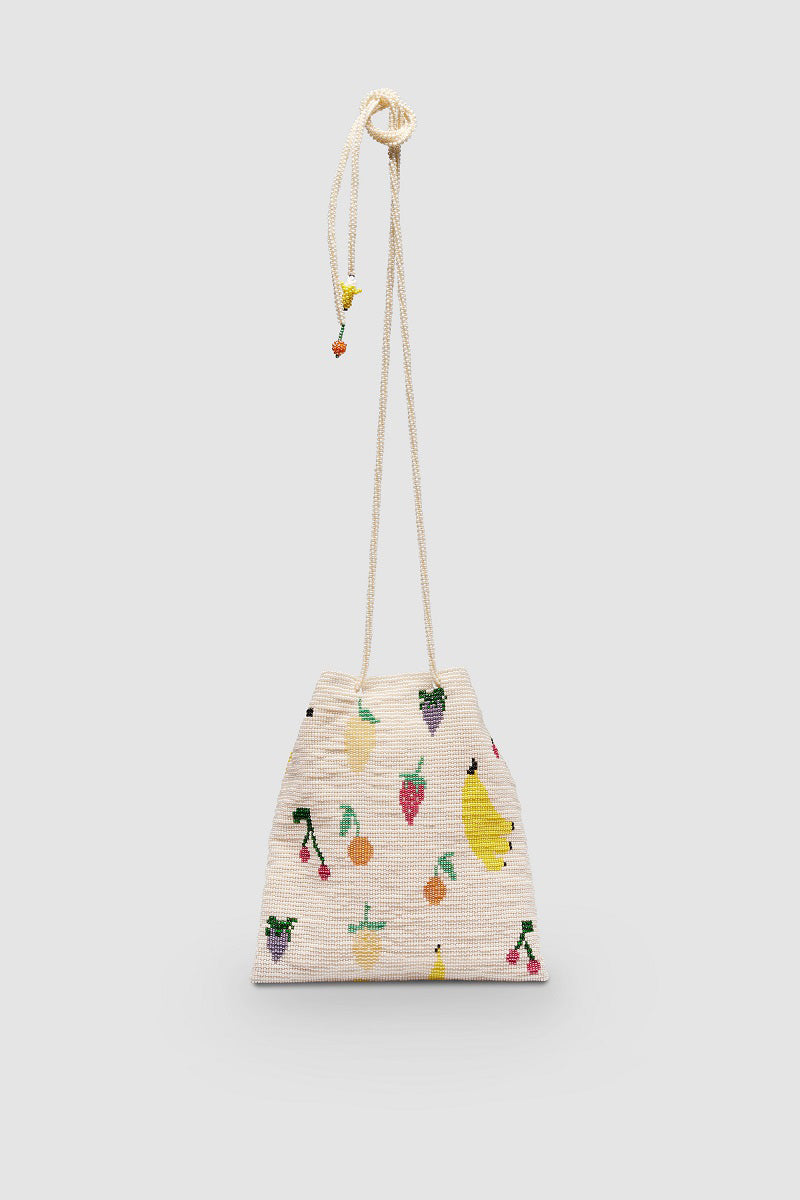 Beige Pura Utz Fruit Salad Pouch shoulder bag with a compact, rounded design and zipper closure.