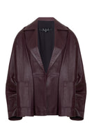 Wine red leather blazer by MAZ Manuela Álvarez featuring a tailored fit and classic lapel design.