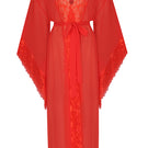 Bocan Couture Gabriella long silky chiffon robe displayed hanging, showcasing its flowing, elegant fabric and detailed design.