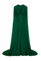 Elegant emerald gown from Tarık Ediz's GAMIE collection, featuring intricate detailing and flowing fabric.