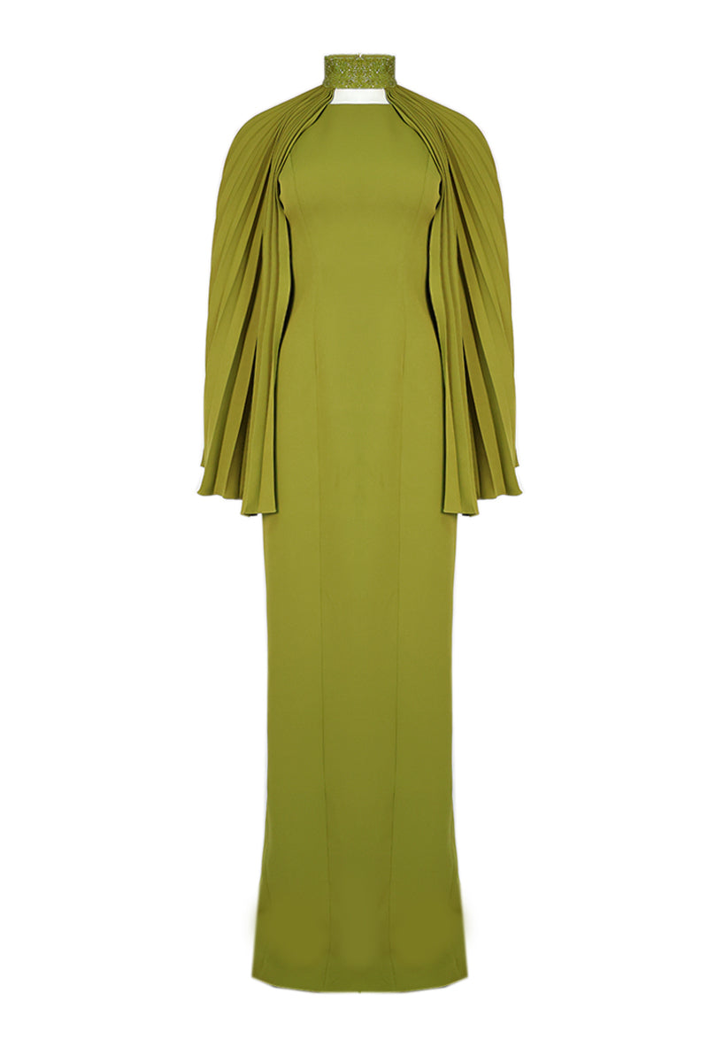 ANIS PLEATED DETACHABLE CAPE MAXI DRESS - CULT MIA