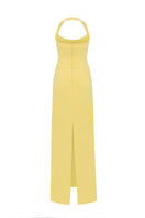 Baby yellow SOL dress by MOON / HAKAN YILDIRIM, elegant gown with a flowing silhouette and soft fabric.