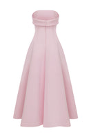 Baby pink Bloom gown by MOON / HAKAAN YILDIRIM with soft fabric and delicate design, shown on a hanger.