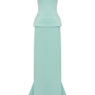 Light mint KEI gown by MOON / HAKAN YILDIRIM, featuring soft fabric and elegant design, displayed on a hanger.