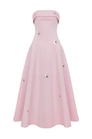 Baby pink Bloom gown by MOON / HAKAN YILDIRIM with elegant, flowing fabric and delicate design details.