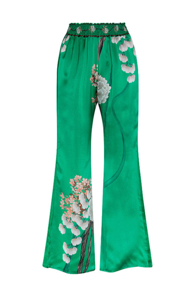 Aguaclara Jade Pants shown with a relaxed fit and vibrant green color, featuring a comfortable waistband and stylish design.