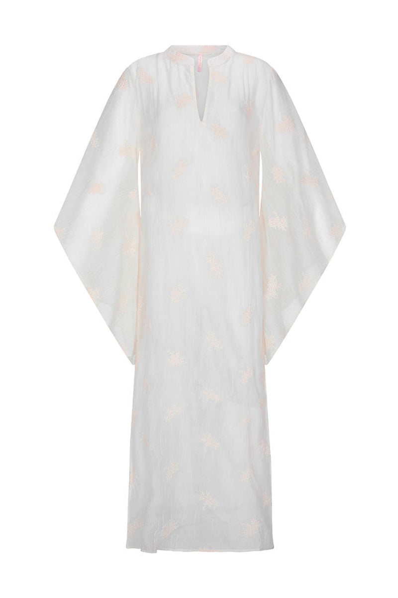 Aaguaclara La Perle Long Kaftan cover-up with flowing fabric and intricate design, perfect for beach or resort wear.