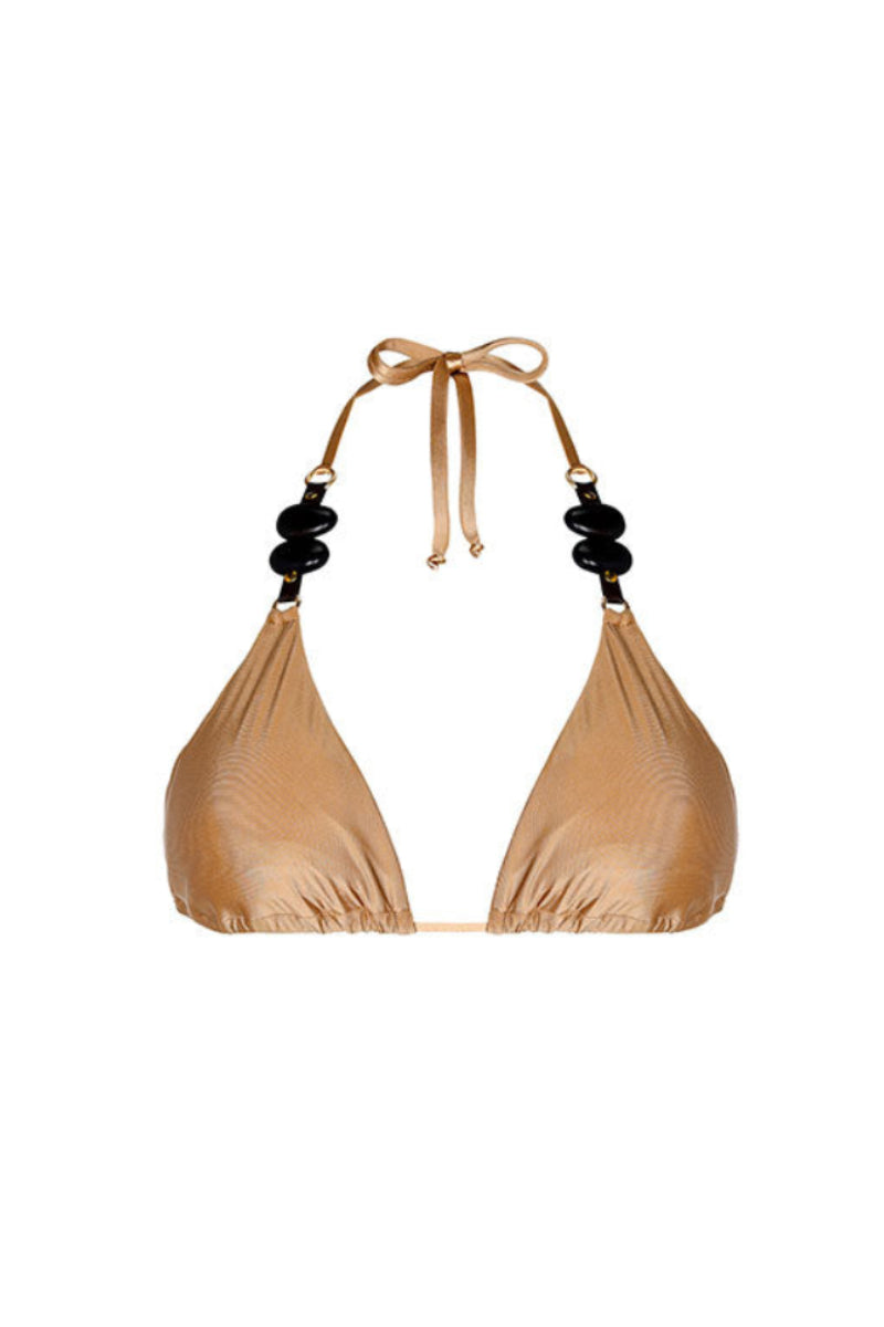 Aguaclara Dune Triangle Bikini Top with adjustable straps in a stylish triangle design, shown on a model.
