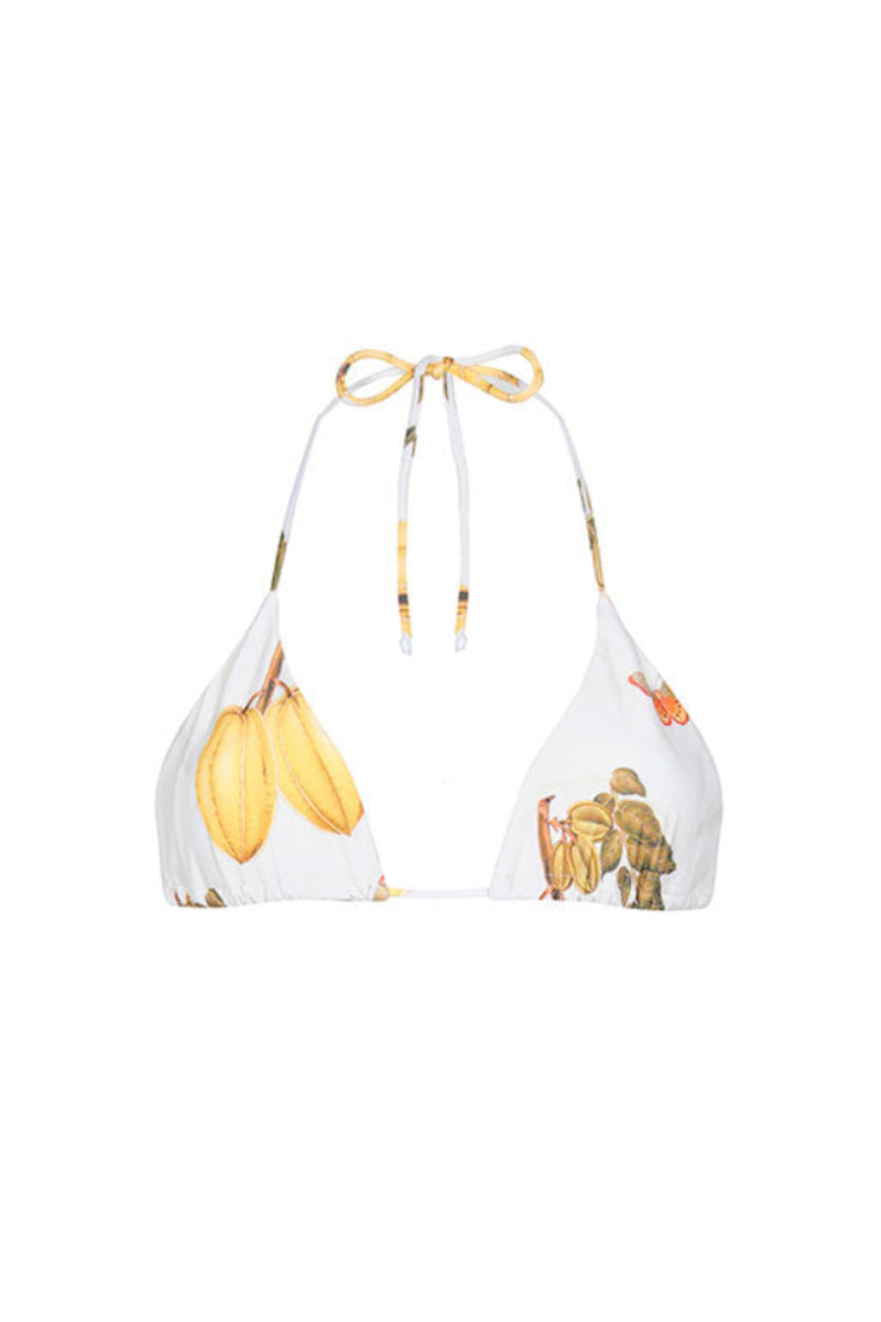 Aguaclara L'Est Triangle Bikini Top in vibrant fabric, featuring triangle cups and adjustable straps for a stylish beach look.