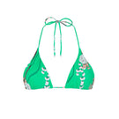 Aguaclara Jade Triangle Bikini Top in vibrant green with adjustable straps, displayed on a white background.