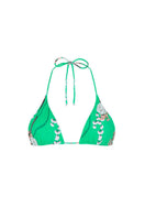 Aguaclara Jade Triangle Bikini Top in vibrant green with adjustable straps, displayed on a white background.