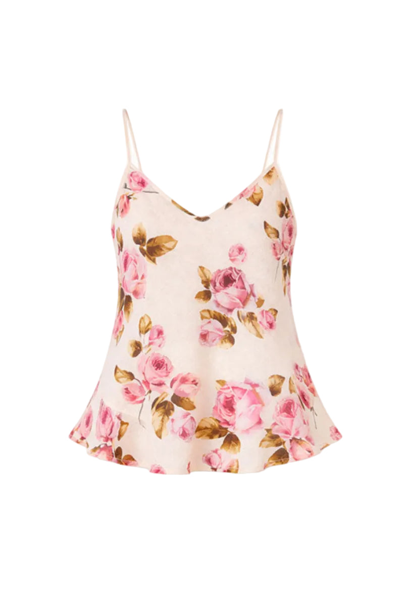 Aguaclara rose camisole top with delicate straps, soft fabric, and a relaxed fit, displayed on a neutral background