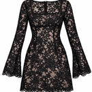 Black lace GIGI dress by Junie, a stylish mini dress with intricate lace details perfect for evening wear.