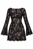 Black lace GIGI dress by Junie, a stylish mini dress with intricate lace details perfect for evening wear.
