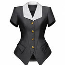 Jenny K Tran GILVAN blazer jacket displayed on a hanger, showcasing tailored fit and classic design in a professional setting.