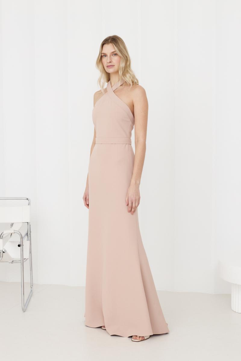 GISEL dusty rose off-shoulder long evening maxi dress by UNDRESS, flowing fabric, elegant design, perfect for formal events.