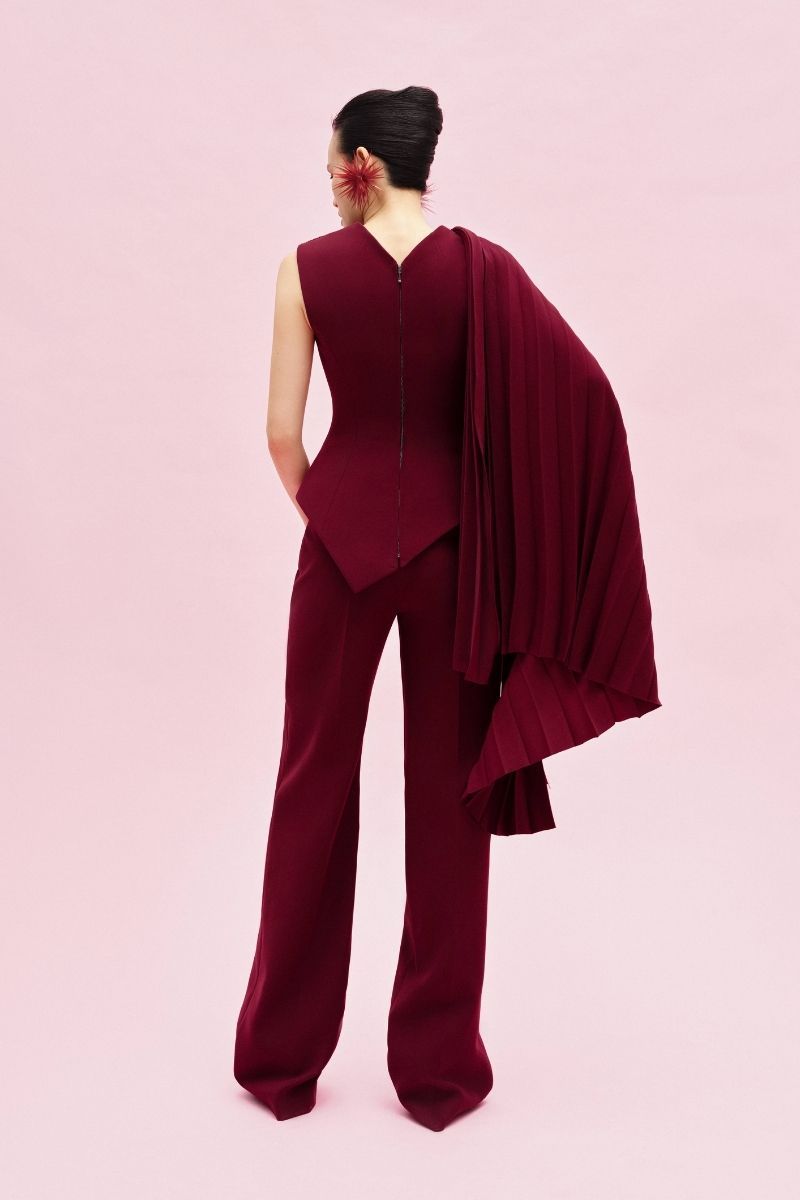 Jenny K Tran Giselle Pants, stylish and tailored women's pants in a neutral color, displayed on a hanger.