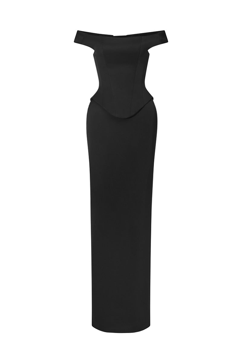 TIMELESS BLACK OFF-SHOULDER GOWN - CULT MIA