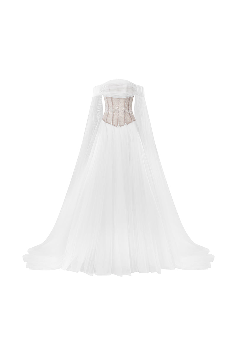 OFF-SHOULDER TULLE WEDDING DRESS IN WHITE - CULT MIA