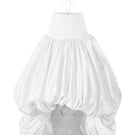 White draped bandeau top and balloon skirt co-ords by Phan Huy, front view showcasing elegant fabric details and stylish fit.