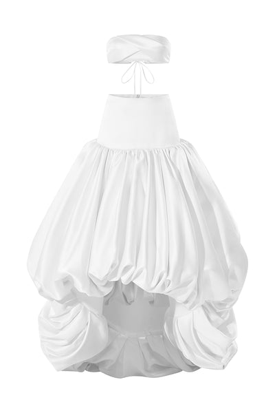 DRAPED BANDEAU TOP AND BALLOON SKIRT IN WHITE | CULT MIA