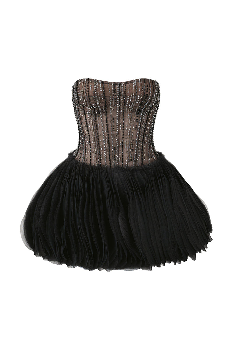 SLEEVELESS COCKTAIL DRESS WITH VERTICAL BEADWORK - CULT MIA