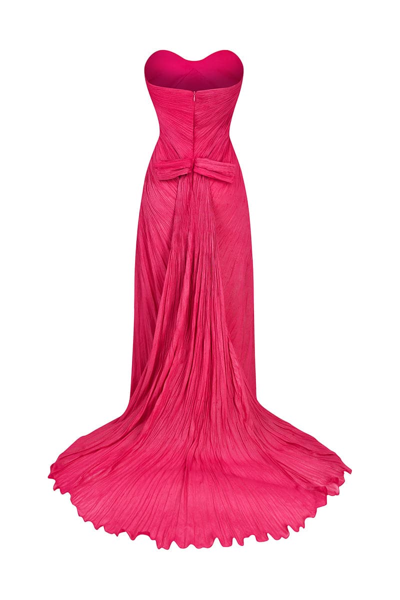 CAMELLIA PINK OFF-SHOULDER PLEATED GOWN - CULT MIA