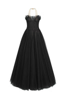 Front view of Le Thanh Hoa Nancy halter neck gown in elegant fabric with a fitted bodice and flowing skirt.