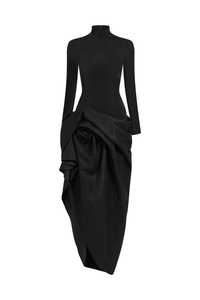 TURTLENECK TWILIGHT ALL BLACK DRESS - CULT MIA