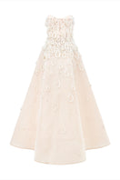 Front view of Phan Huy A-line sheer tulle gown with hand-embroidered beads, showcasing elegant design and delicate detailing.