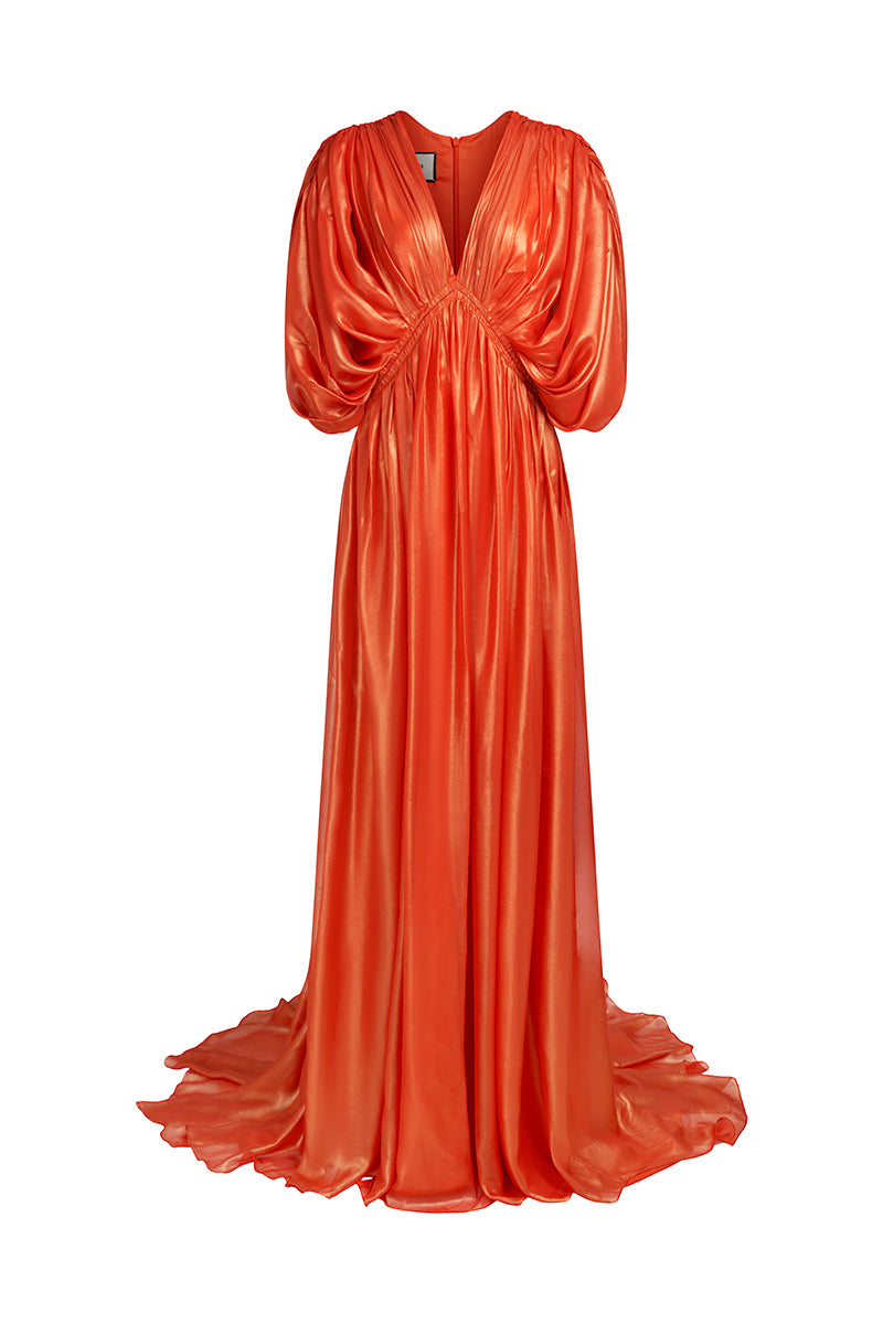 NEMO ORANGE V-NECK DRAPED MAXI DRESS - CULT MIA