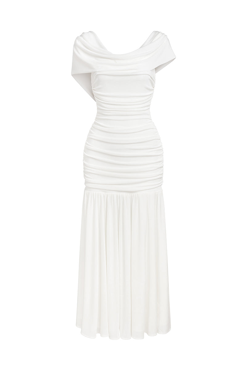 NEWIN WHITE SCOOP NECK MIDI DRESS - CULT MIA