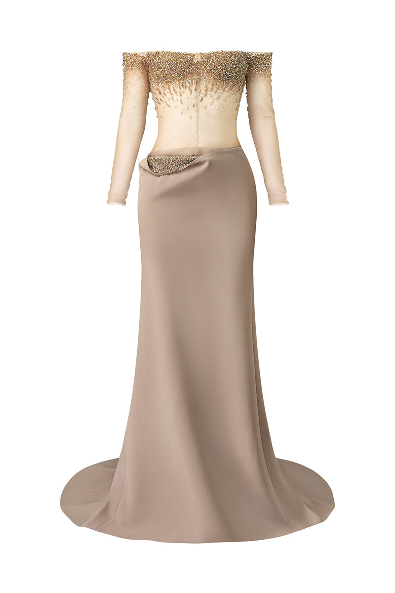 ELEGANT SHEER LONG DRESS WITH EMBROIDERED - CULT MIA
