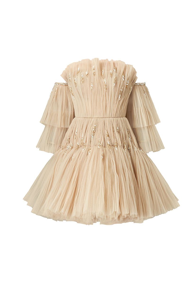 layered tulle mini dress Phan Huy THREE LAYERS WITH LEAF-SHAPE CRYSTAL EMBROIDERIES perfect for dancing the Fashion GO Style Color:Deep Purple A-line V Neck Ankle