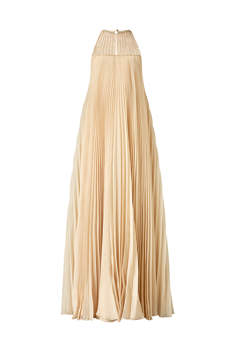 MAXI RELAXED PLEATING DRESS WITH HAND EMBROIDERY - CULT MIA