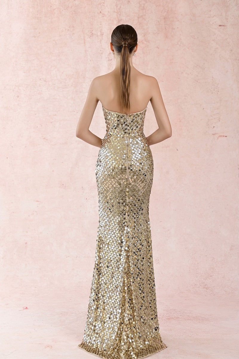 GOLD STRAPLESS LONG DRESS - CULT MIA
