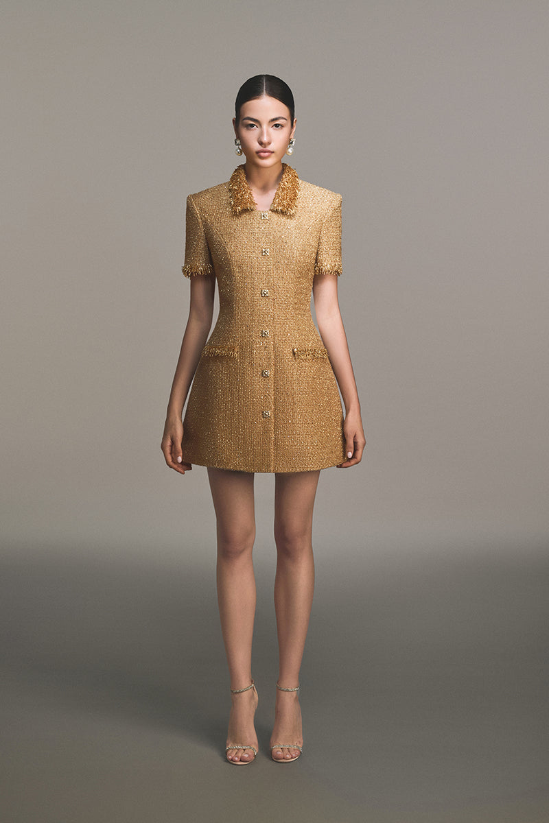 GOLD EMBELLISHED MINI DRESS - CULT MIA