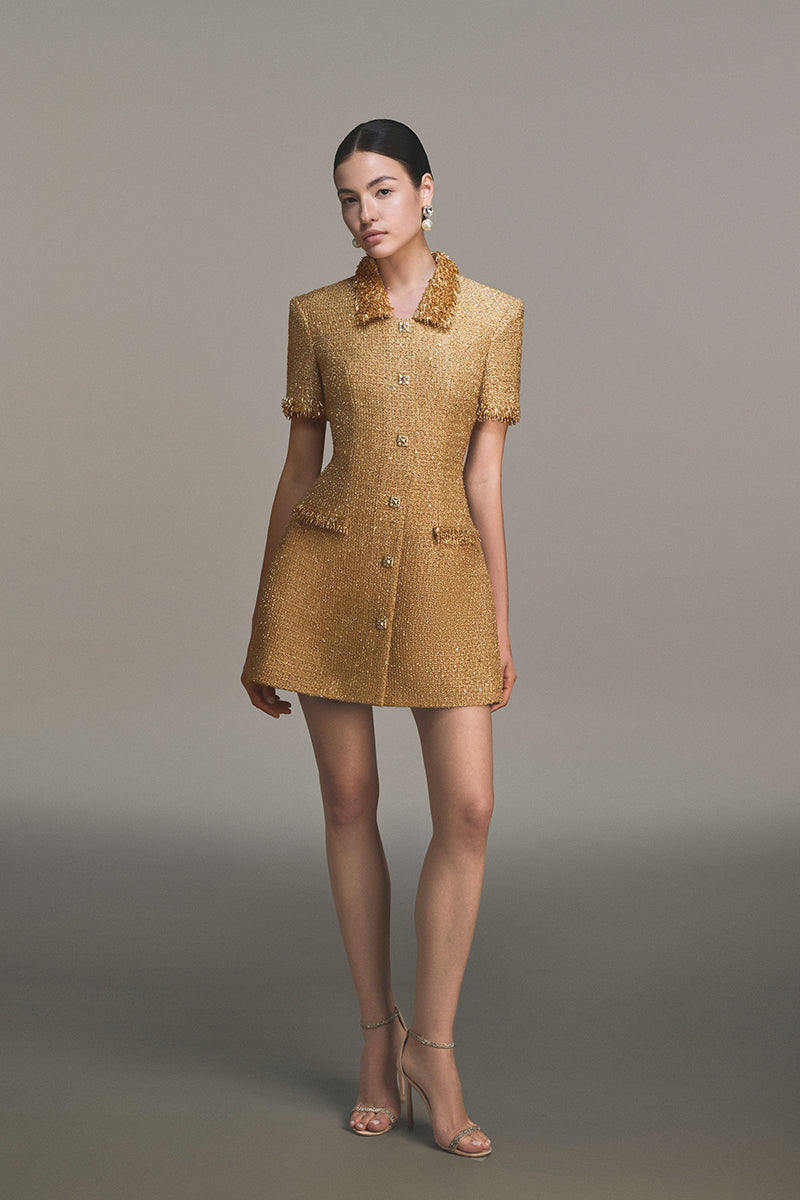 GOLD EMBELLISHED MINI DRESS - CULT MIA