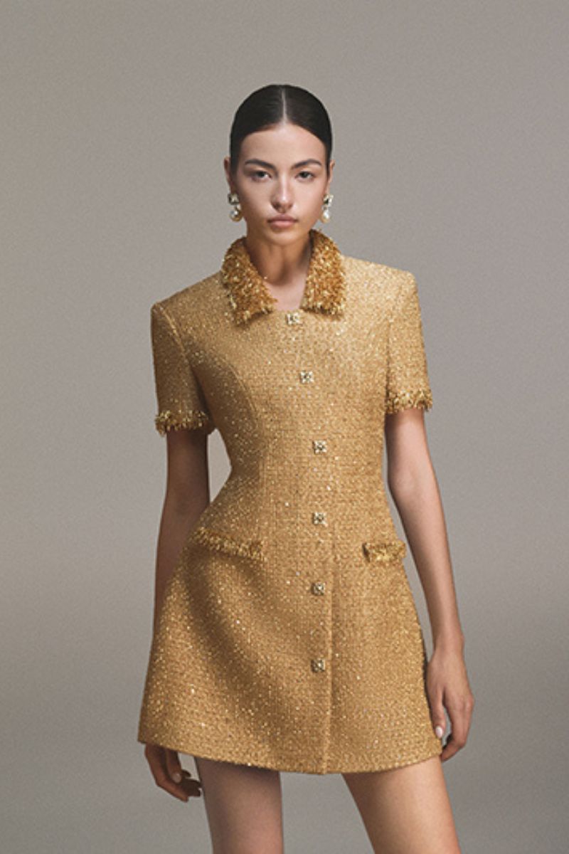 GOLD EMBELLISHED MINI DRESS - CULT MIA