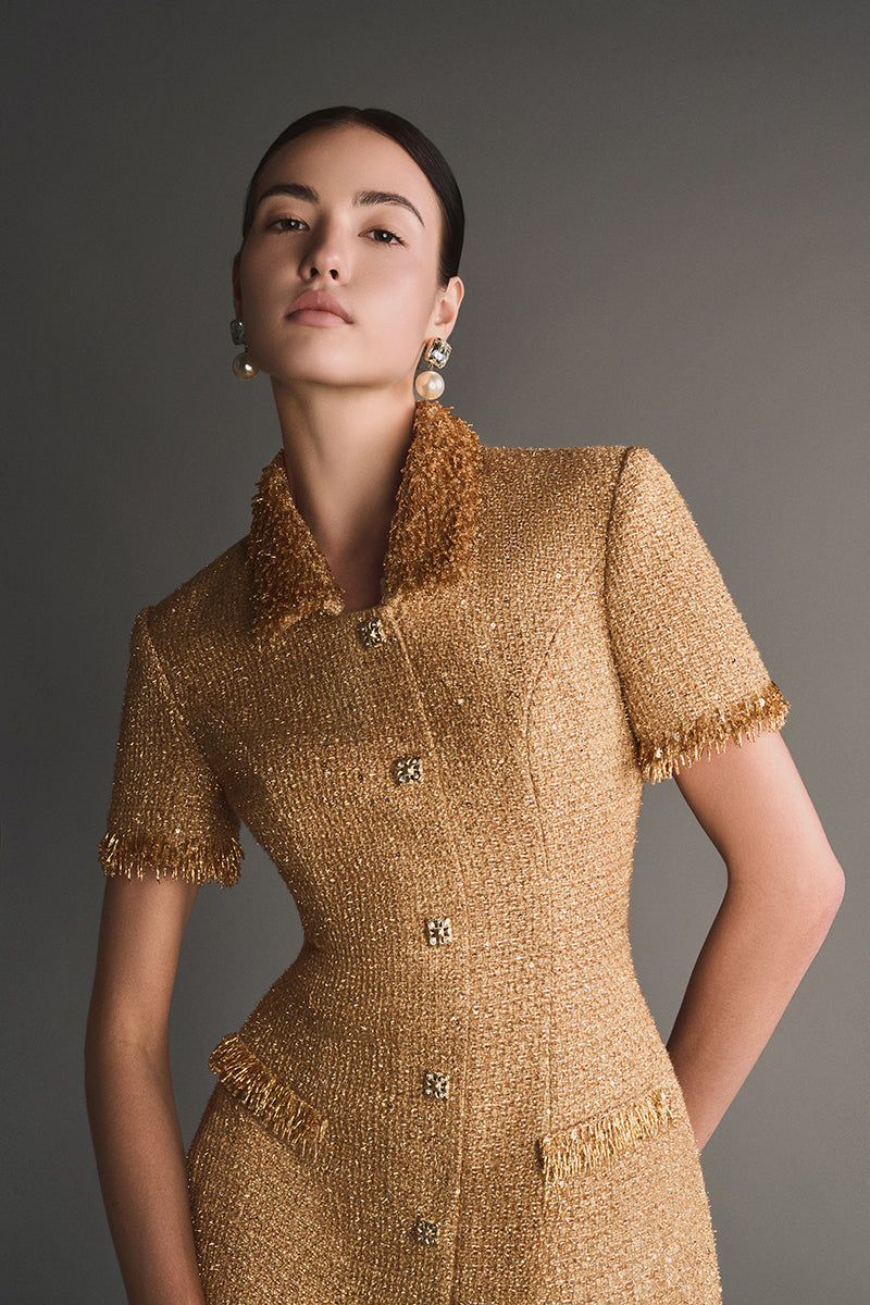 GOLD EMBELLISHED MINI DRESS - CULT MIA