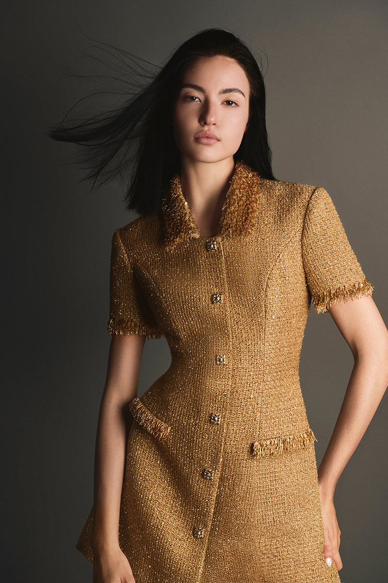 GOLD EMBELLISHED MINI DRESS - CULT MIA