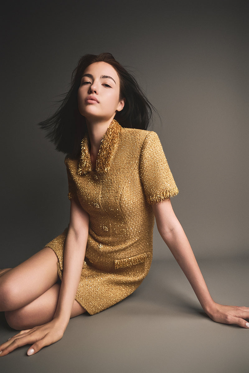 GOLD EMBELLISHED MINI DRESS - CULT MIA